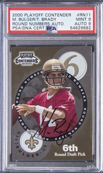 2000 Playoff Contender Round Numbers Auto #RN11 Marc Bulger/Tom Brady Signed Rookie Card - PSA MINT 9, PSA/DNA 9